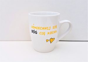 Kubek UŚMIECHNIJ SIĘ BÓG CIĘ KOCHA - uśmiech