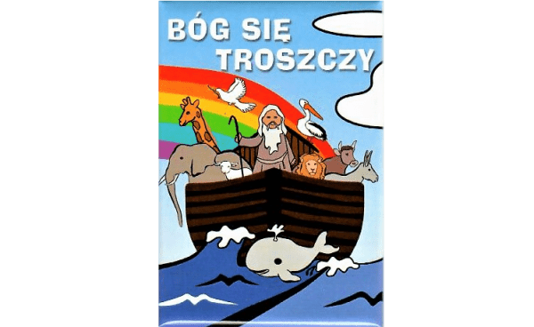 Magnes z tekstem biblijnym: "Bóg się troszczy" - Arka Noego