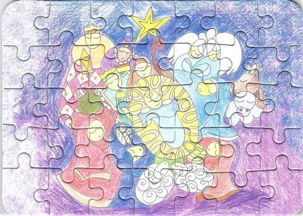 Puzzle BOŻE NARODZENIE - obrazek fioletowy