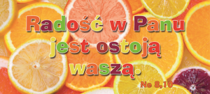 Kubek RADOŚĆ W PANU JEST OSTOJĄ WASZĄ - pomarańcze